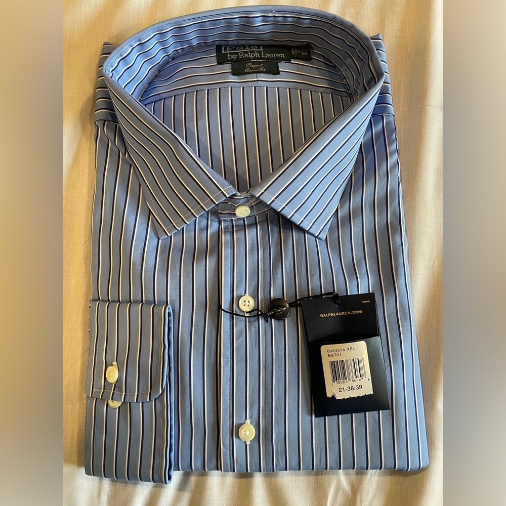 Ralph Lauren Regent Classic Fit long sleeve shirt size 21 38/39 blue striped